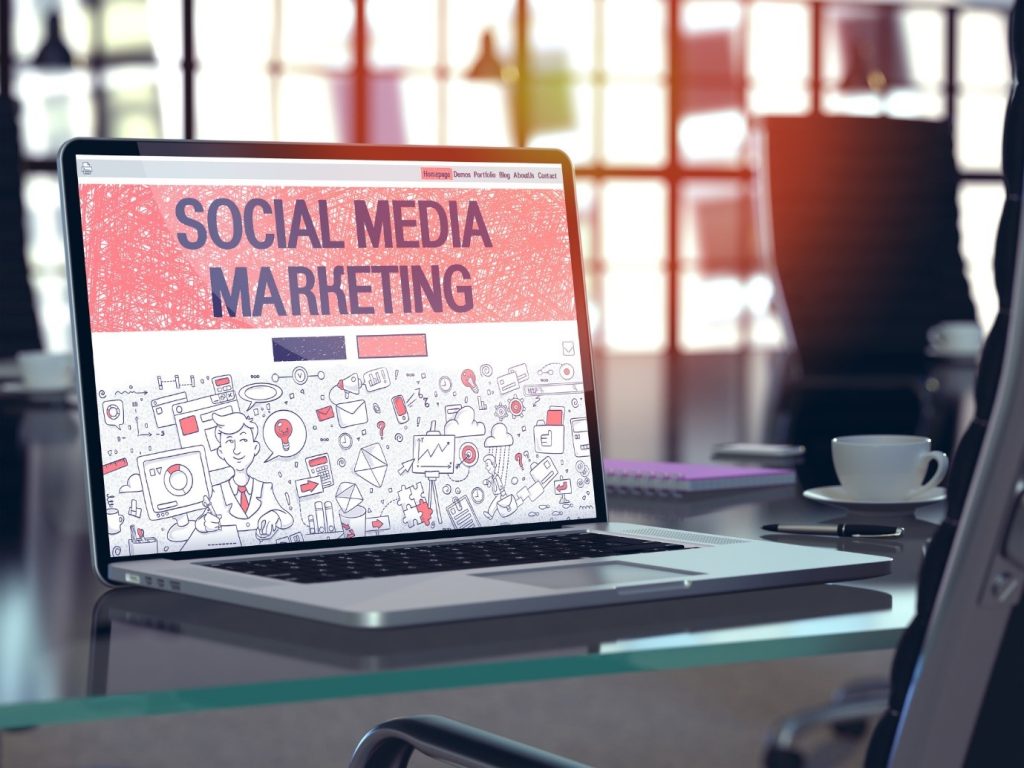 social media marketing posted on a laptop