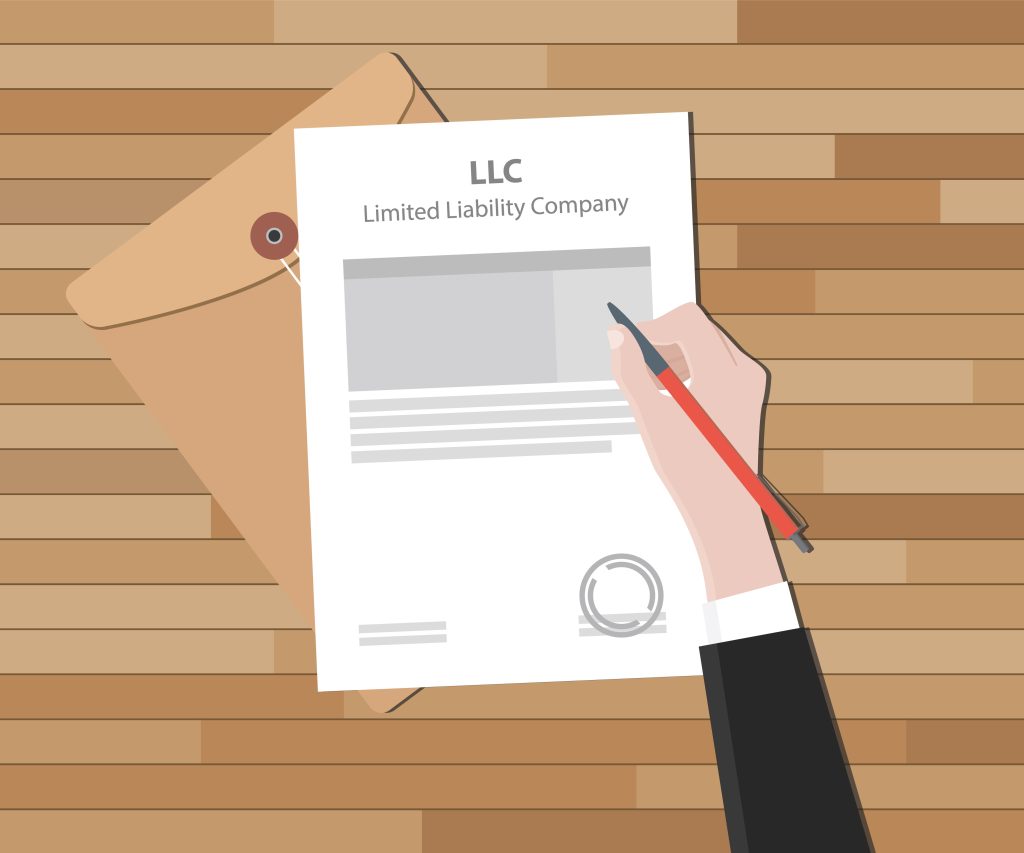 llc limited liability company with document and sign paper vector illustration