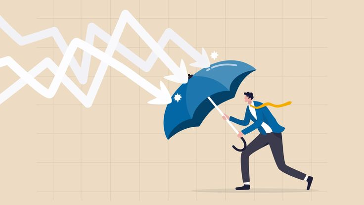 A man with an umbrella using it as a shield against negative economy