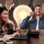 Two entrepreneurs getting great ideas for a startup