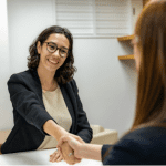 two women doing handshake